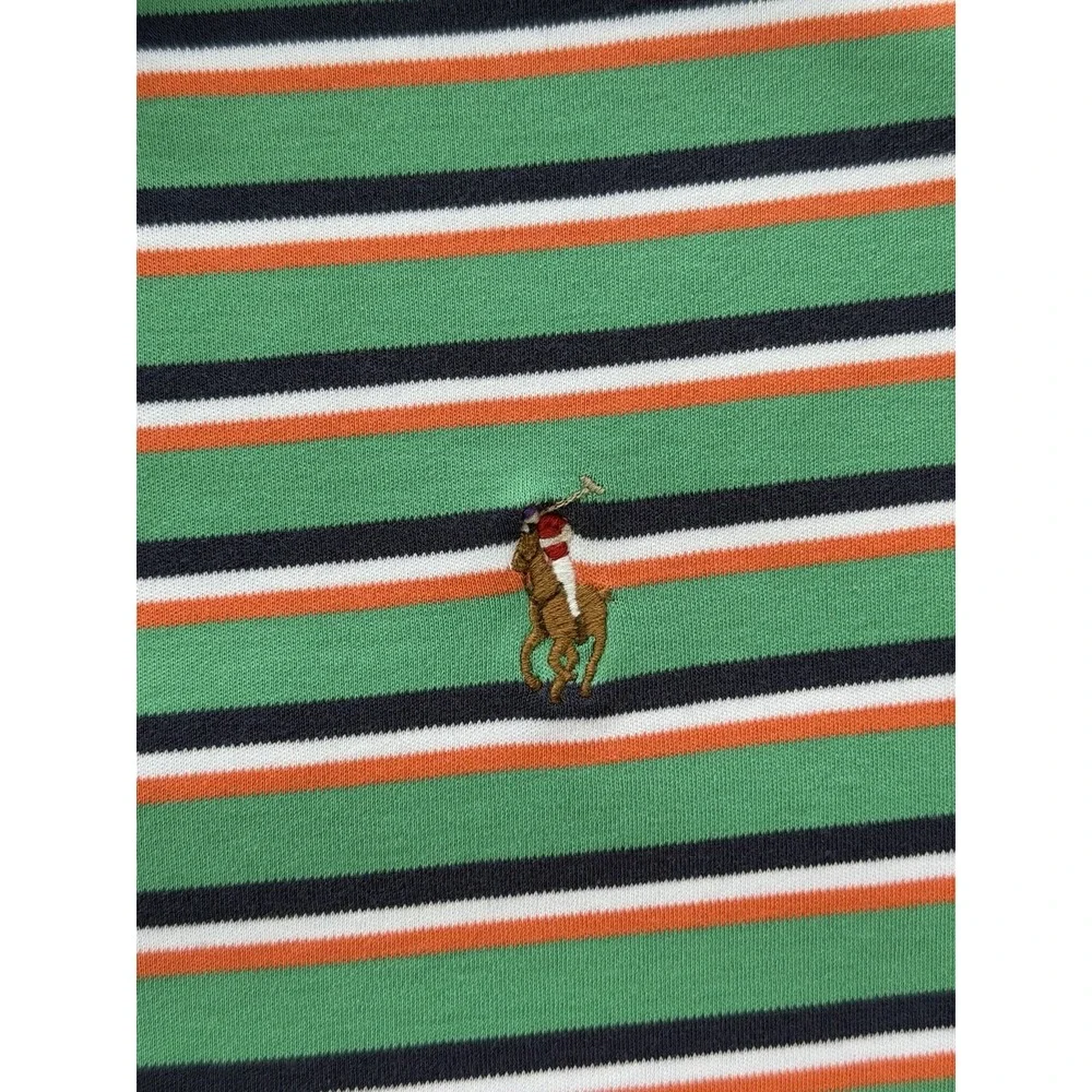 Polo Ralph Lauren Shirt XL Green Striped Short Sleeve Pima Soft Touch Brown Pony